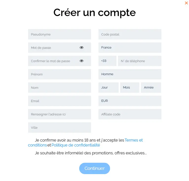 Processus d'inscription Casino Players Club VIP